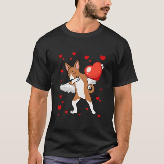 Funny Dabbing Basenji Dog Heart Valentijnsdag Gi T-shirt (Voorkant)