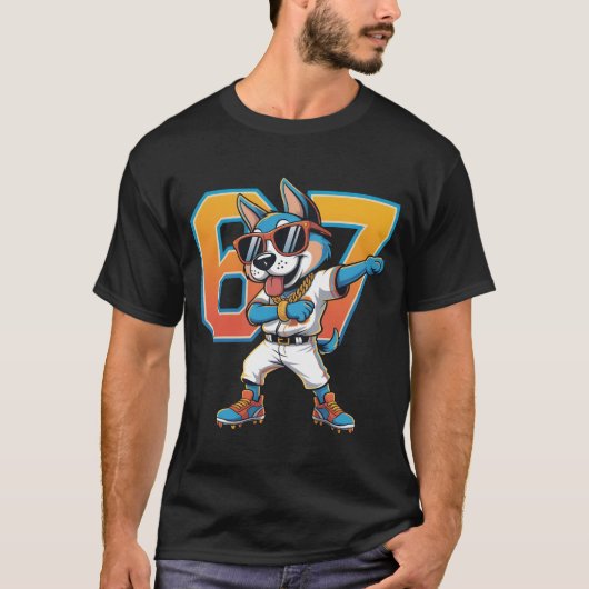 Funny Dabbing Blue Dog 67 Baseball Sports Fan Gift T-shirt (Voorkant)