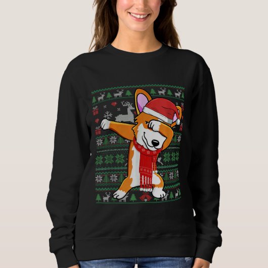 Funny Dabbing Corgi Ugly Xmas Sweater Kerstco (Voorkant)