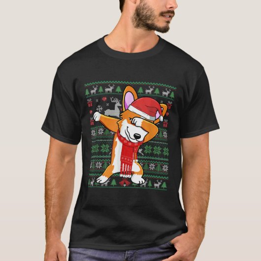 Funny Dabbing Corgi Ugly Xmas Sweater Kerstco T-shirt (Voorkant)
