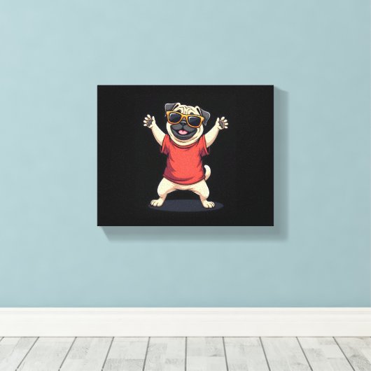 Funny Dabbing Dab Pug Dog Pets Dance Animal Puppy Canvas Afdruk (Insitu (Houten vloer))