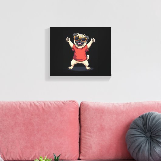 Funny Dabbing Dab Pug Dog Pets Dance Animal Puppy Canvas Afdruk (Insitu (Woonkamer))