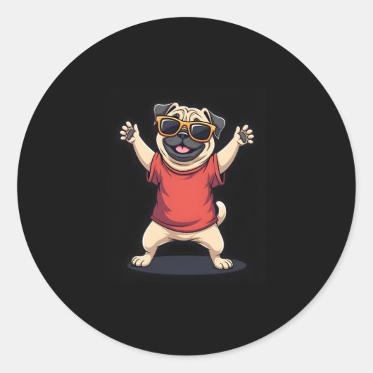 Funny Dabbing Dab Pug Dog Pets Dance Animal Puppy Ronde Sticker (Voorkant)