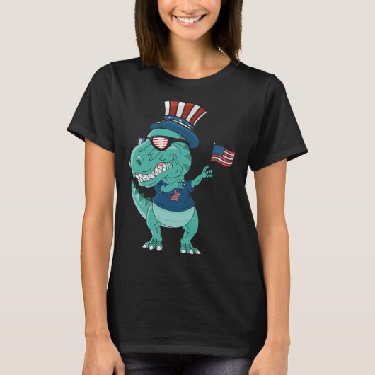 Funny Dabbing Dinosaur 4th July Amerisaurus T Rex T-shirt (Voorkant)