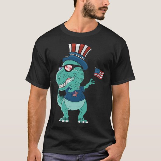 Funny Dabbing Dinosaur 4th July Amerisaurus T Rex  T-shirt (Voorkant)