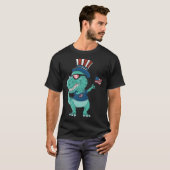 Funny Dabbing Dinosaur 4th July Amerisaurus T Rex  T-shirt (Voorkant volledig)
