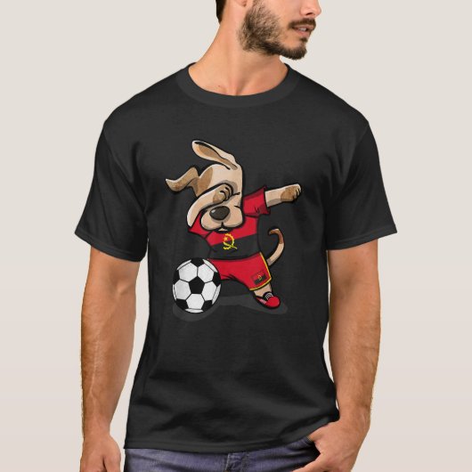 Funny Dabbing Dog Angola Soccer Angolan Flag Footb T-shirt (Voorkant)