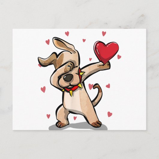 Funny Dabbing Dog Heart Valentijnsdag Gift Boys Briefkaart (Voorkant)