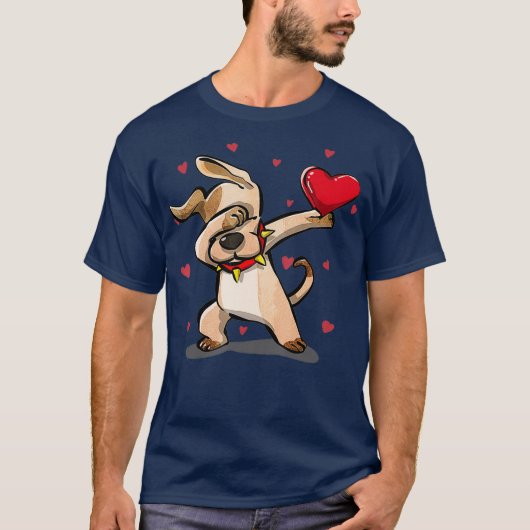 Funny Dabbing Dog Heart Valentines Day Gift Boys T-shirt (Voorkant)