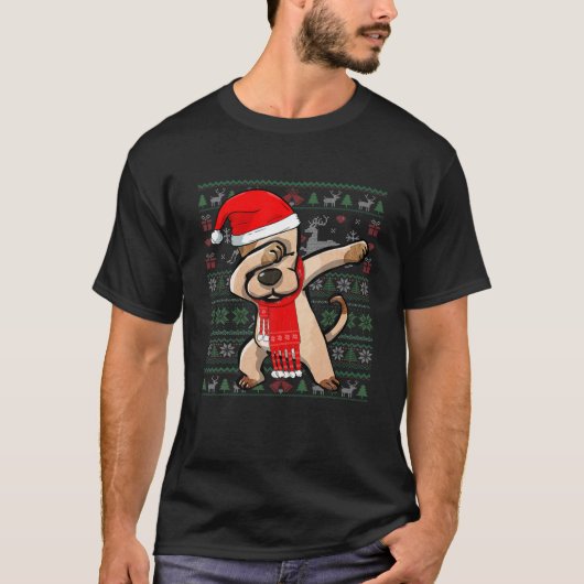 Funny Dabbing Dog Ugly Christmas Sweater Party Cos T-shirt (Voorkant)
