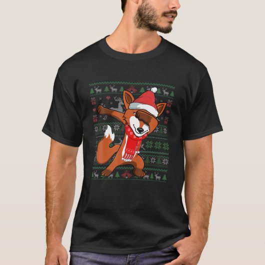 Funny Dabbing Fox Ugly KerstSweater Party Cos. T-shirt (Voorkant)