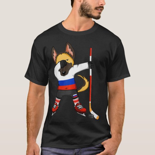 Funny Dabbing German Shepherd Russia Ice Hockey Fa T-shirt (Voorkant)