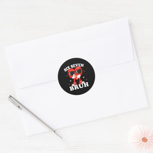Funny Dabbing Heart Bruh 67 Meme Valentine's Day  Ronde Sticker (Envelop)