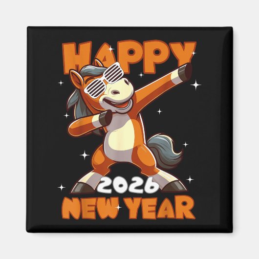 Funny Dabbing Horse Happy Lunar New Year 2026 Year Magneet (Voorkant)