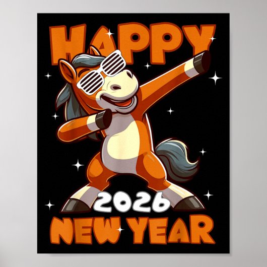 Funny Dabbing Horse Happy Lunar New Year 2026 Year Poster (Voorkant)