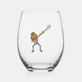 Funny Dabbing Pumpkin Head Baseball Gift Idea Wijnglas Zonder Voet