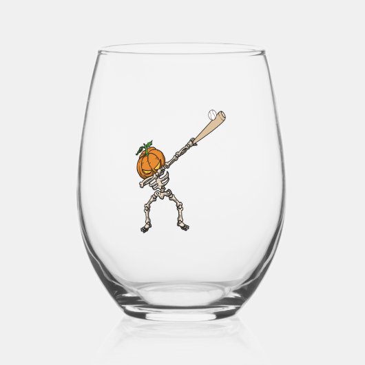 Funny Dabbing Pumpkin Head Baseball Gift Idea Wijnglas Zonder Voet (Voorkant)