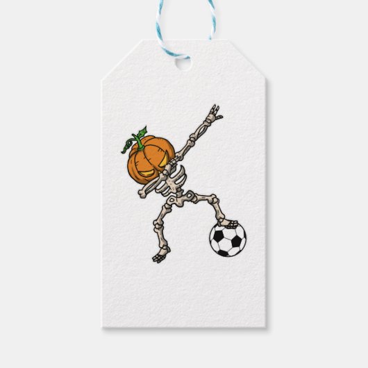 Funny Dabbing Pumpkin Head Soccer Gift Idea Cadeaulabel (Voorkant)