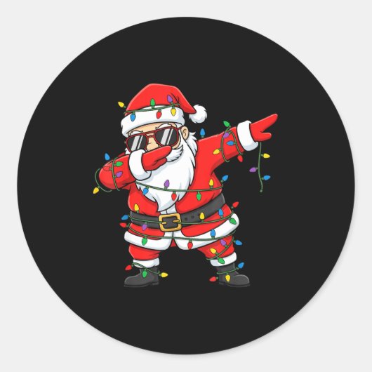 Funny Dabbing Santa Xmas Lights Men Boys Girls Chr Ronde Sticker (Voorkant)