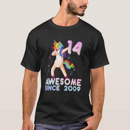 Funny Dabbing Unicorn 14th Birthday Gifts 14 Year T-shirt (Voorkant)