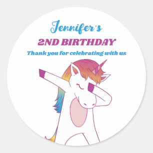 Funny Dabbing Unicorn Kids Birthday Party Favor Ronde Sticker