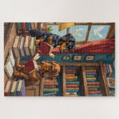 Funny Dachshund Bookstore Reading Dog Lover Art Legpuzzel (Horizontaal)