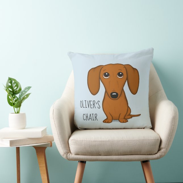 Funny Dachshund Cartoon Wiener Dog gepersonaliseer Kussen (Stoel)