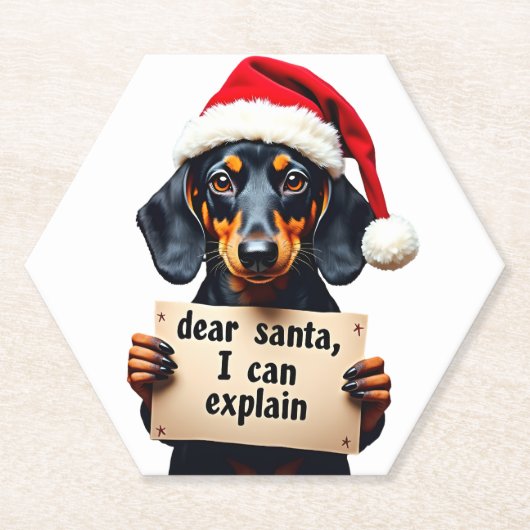 Funny Dachshund Christmas Dear Santa I Can Explain Kartonnen Onderzetters (Voorkant)
