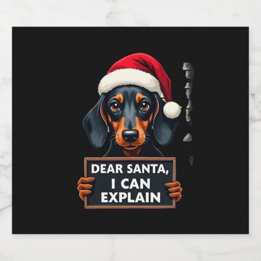Funny Dachshund Christmas Dear Santa I Can Explain Sparkling Wijnetiket (Enkel label)
