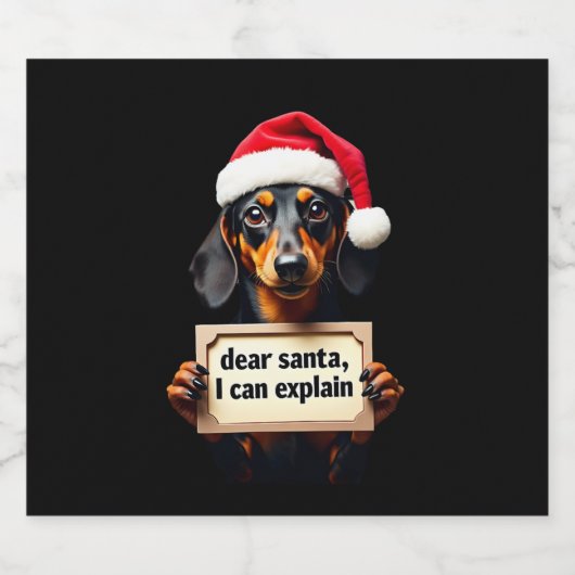 Funny Dachshund Christmas Dear Santa I Can Explain Sparkling Wijnetiket (Enkel label)