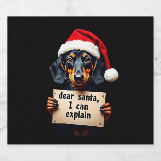 Funny Dachshund Christmas Dear Santa I Can Explain Sparkling Wijnetiket (Enkel label)