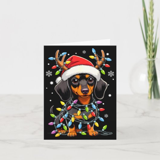 Funny Dachshund Christmas Lights Santa Hat Xmas  Kaart (Voorkant)