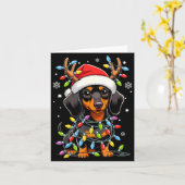 Funny Dachshund Christmas Lights Santa Hat Xmas  Kaart (Gele Bloem)