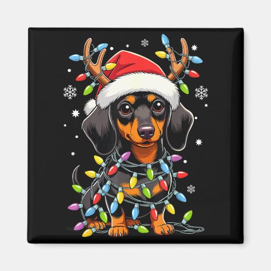 Funny Dachshund Christmas Lights Santa Hat Xmas  Magneet (Voorkant)