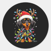 Funny Dachshund Christmas Lights Santa Hat Xmas  Ronde Sticker (Voorkant)