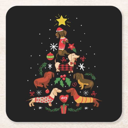 Funny Dachshund Christmas Tree Kartonnen Onderzetters (Voorkant)