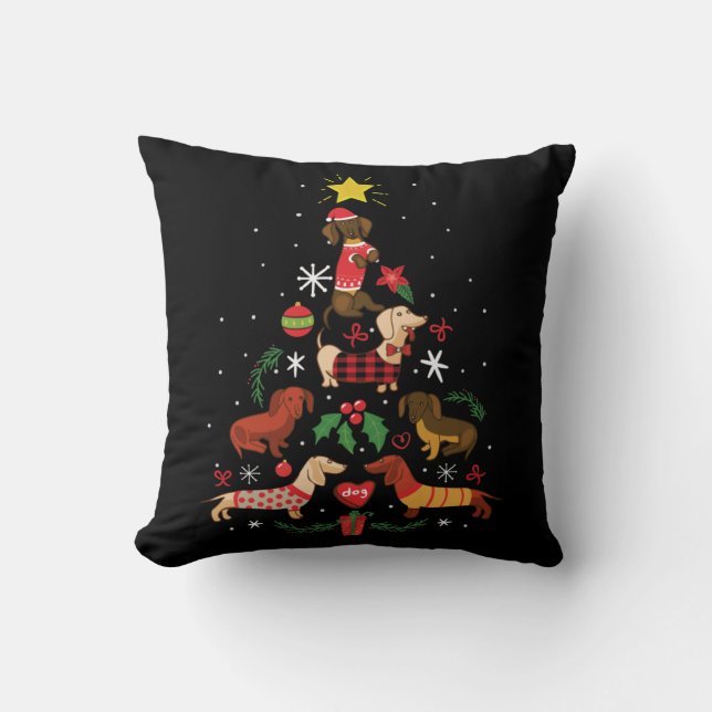 Funny Dachshund Christmas Tree Kussen (Voorkant)