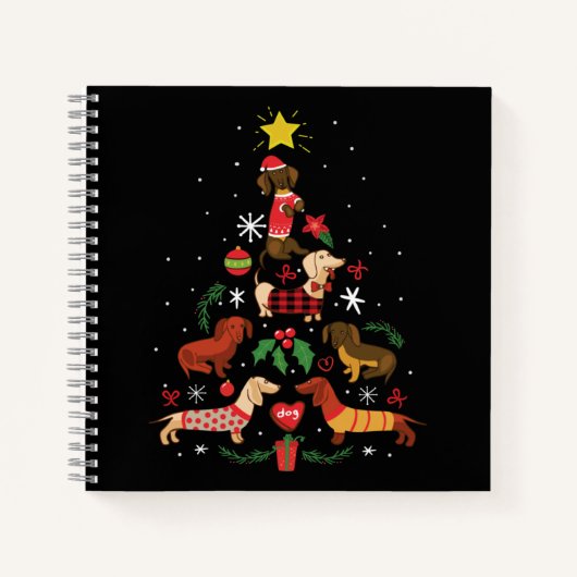 Funny Dachshund Christmas Tree Notitieboek (Voorkant)