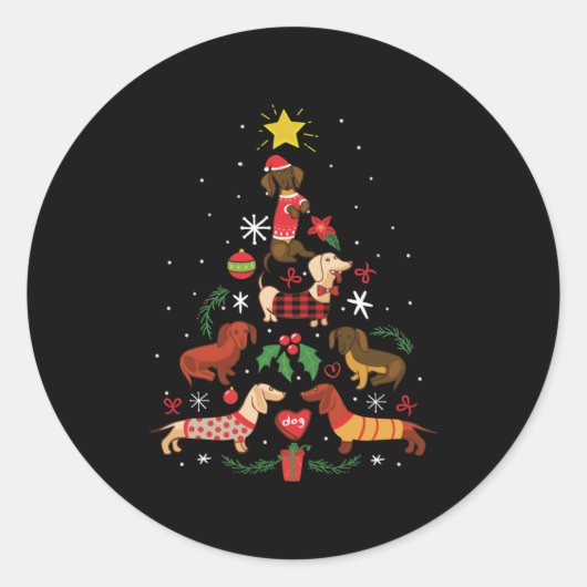 Funny Dachshund Christmas Tree Ronde Sticker (Voorkant)