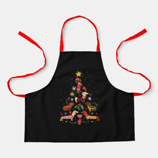 Funny Dachshund Christmas Tree Schort (Voorkant)