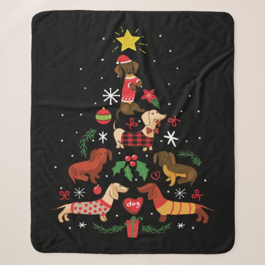 Funny Dachshund Christmas Tree Sherpa Deken (Voorkant)
