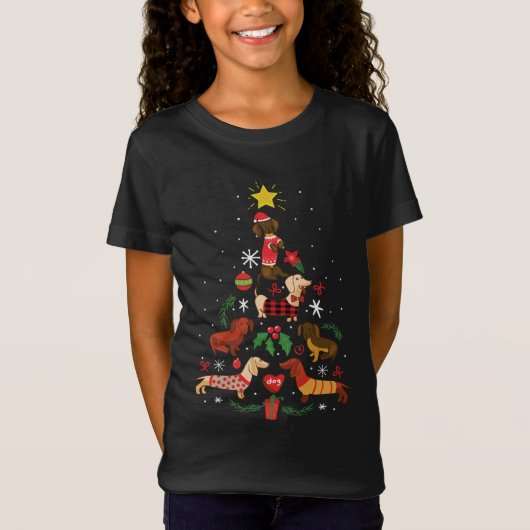Funny Dachshund Christmas Tree T-shirt (Voorkant)