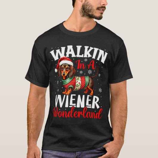 Funny Dachshund Cute Christmas Dog Lover Walking I T-shirt (Voorkant)
