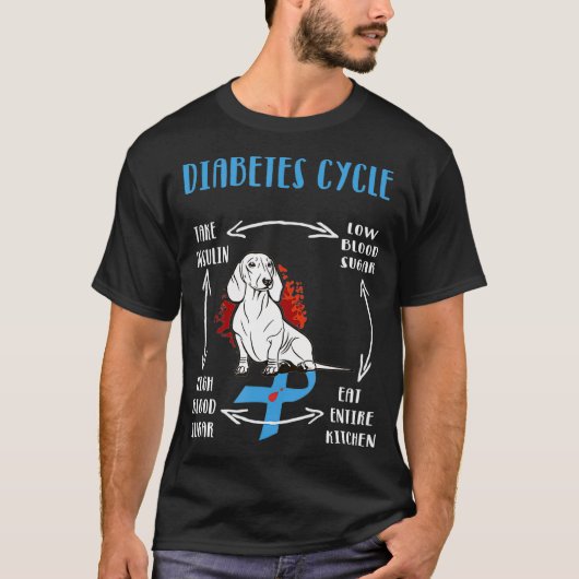 Funny Dachshund Diabetic Life Cycle Diabetes AWare T-shirt (Voorkant)