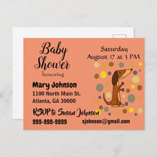 Funny Dachshund Dog Baby shower Uitnodiging Briefkaart (Voorkant / Achterkant)