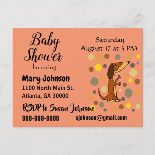 Funny Dachshund Dog Baby shower Uitnodiging Briefkaart (Voorkant)