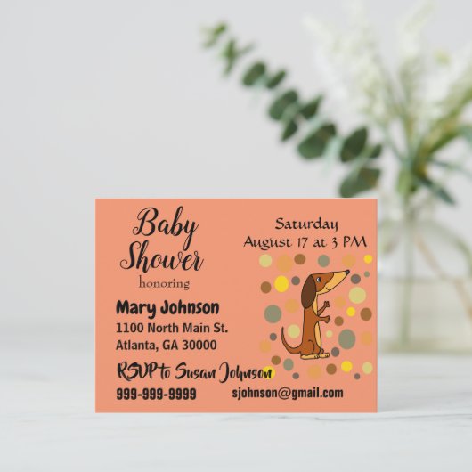 Funny Dachshund Dog Baby shower Uitnodiging Briefkaart (Staand voorkant)