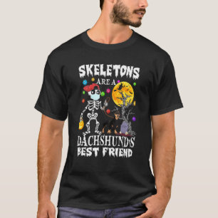 Funny Dachshund Dog Best Friend Halloween Skeleton T-shirt