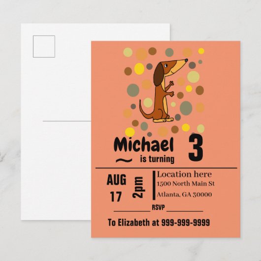 Funny Dachshund Dog Birthday Party Uitnodiging Briefkaart (Voorkant / Achterkant)