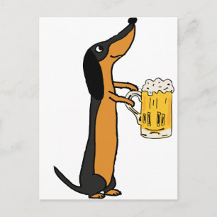 Funny Dachshund Dog Drink de Cartoon van Beer Briefkaart
